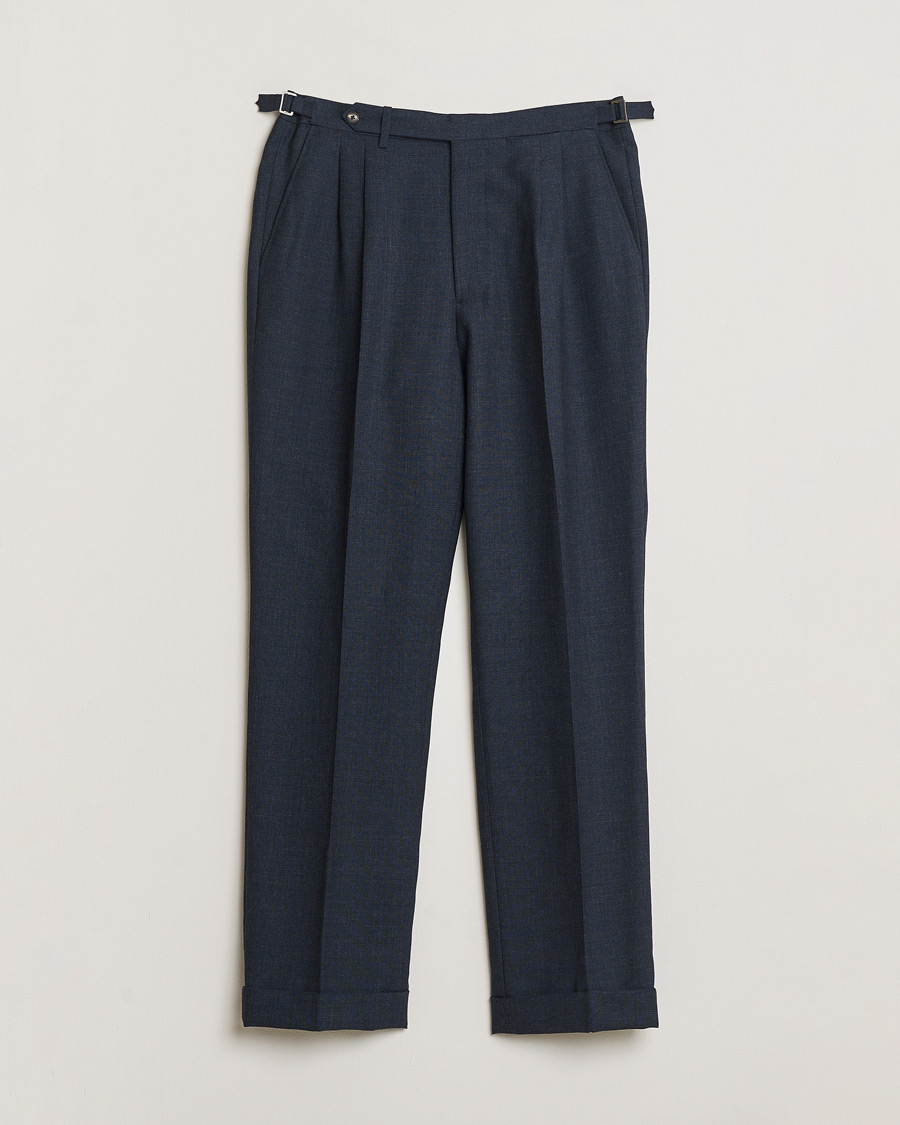Heren | Pre-owned Broeken | Pre-owned | Berg&Berg High Waisted Double Pleated Wool Trousers Blue 52